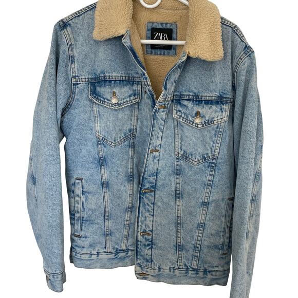 Zara Other - ZARA Mens Medium Denim and Sherpa Lined Jean Jacket Coat